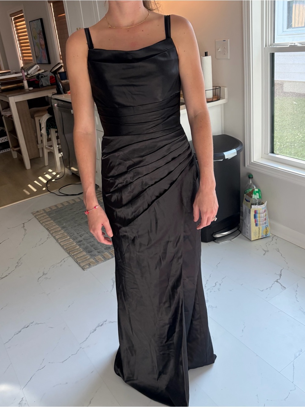 Black Satin Evening Gown